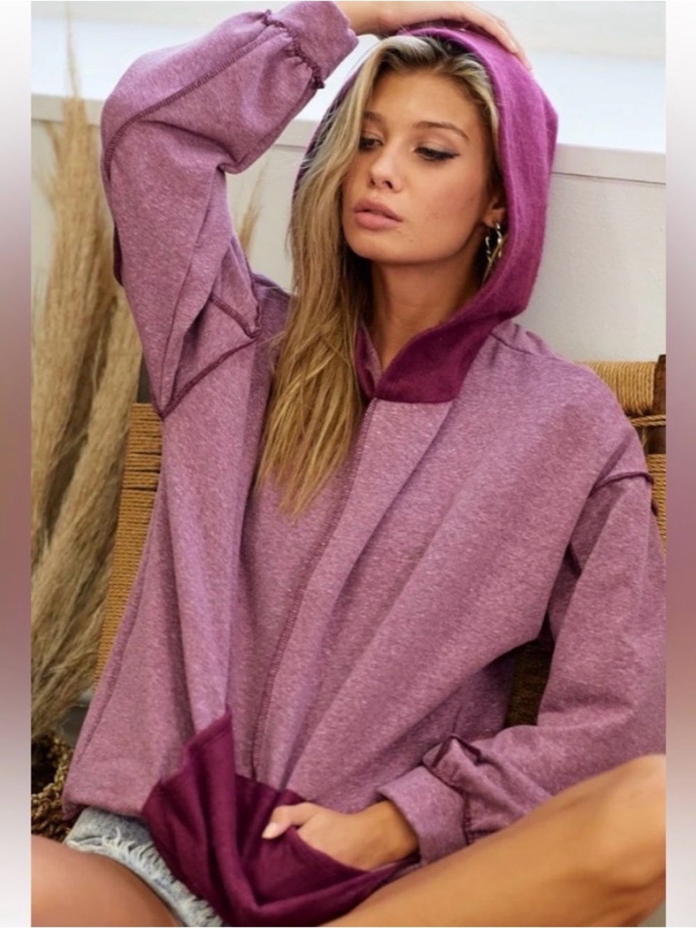 BiBi Two-Tone Mauve & Plum Hooded Pullover